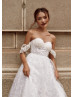 Off Shoulder Sweetheart Neck Beaded Ivory Lace Wedding Dress